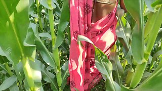 Indian Village Bhabhi Outdoor Vlog Enjoyed with Boobs Showing and Fingerings Indian Red Saree Remove Enjoyed Bhabhi Pregent