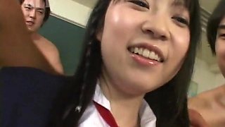 Steamy School Girl Blowjobs and Shagging Foursome