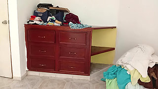 Chubby Mom Tidying Up Room and Folding Laundry 1