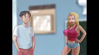 Steamy missionary action in a 2D cartoon with a redhead MILF during summertime saga