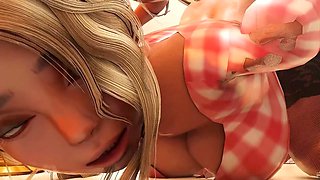 Cartoon hottie in a wild blowage scene with big boobs and rough action