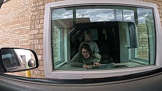 Asian teen Kimiko Fox rips boxers for rough lunch break fuck at work