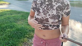 Shows Tits While Walking Around Town