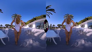 Poolside - Blonde Babe Solo Striptease By The Pool