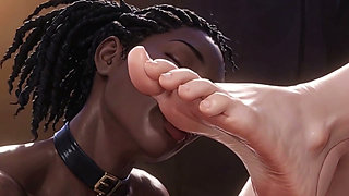 Interracial Foot Worship - Ebony Slave Serving Blonde Queen Feet