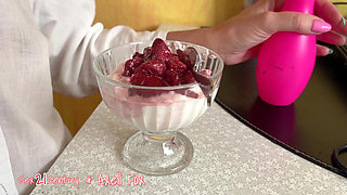 Dominant Blonde Axell Eats Her Boyfriend's Beautiful Ass. Ass Fetish, Food Porn with Cream Pie and Rimjob.