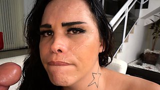 Hot POV homemade blowjob with brunette girlfriend