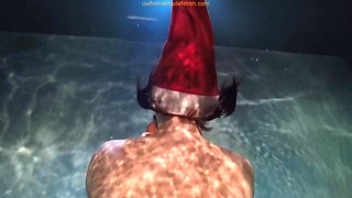 Merry Christmas - Brunette fetish underwater hardcore