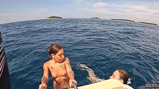 Nude Skinny Dipping in the Open Sea