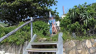 Milf teased a stranger with her tongue and he fucked her in the booty in front of everyone