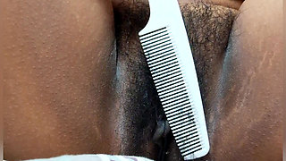 Indian hot sexy aunty comb her hairy pussy then doing unlimited orgasam in bedroom without dress and panties
