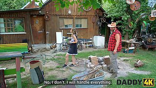 Daddy4k. surprise porno with daddy's fat cock while the bf is fixing the floor