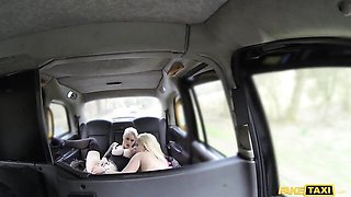 Lesbian sex on the backseat with a short-haired blonde Paola Ula