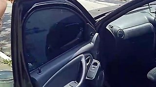 HOT GIRL WASHES HER CAR SHOWING OFF ON THE STREET