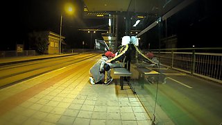 Really Risky Sex at a Bus Stop with a Young Stepsis That Ends with an Orgasm and a Cumshot