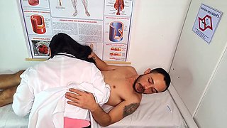 Nurse Jennifer Pimenta gives patient a rock-hard erection with her expert handjob