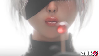 2b Nier Automata - Lollipop Pussy Rub & Big Dick Cumshot - Rule34 3D Animation