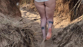 Public Nudity Amateur Sexy Wife Naked Playing with Herself on a Public Beach