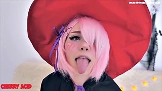 Cherry Acid as Re:Zero Ram Slutty Witch Performs Foot Fetish Tease Before Gagging on Deepth