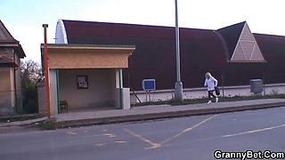 Whorish old blonde riding young dick