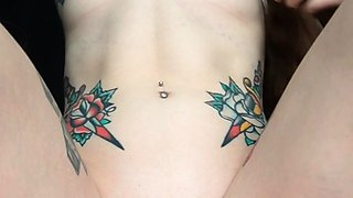 Small titted brunette teen fingering on the bed