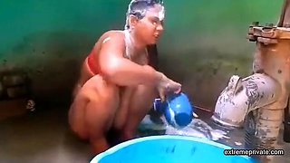 Rural Indian. Busty aunty soaping in front of me