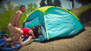 Gangbang - a Man Agreed to Have Rough Sex with His Wife in a Tent with Two Guys