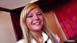 Hentai Blonde in Sexy Uniform Rides Husbands Monster Cock