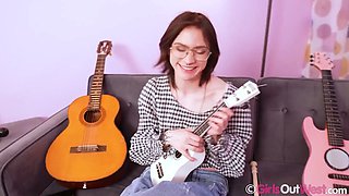 Small Titted Brunette in Glasses Squeezes Her Huge Clitoris and Plays with Vibrators