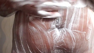 In the Shower Bathing, Massaging Boobs and Fingering Pussy Ass in Doggy Style