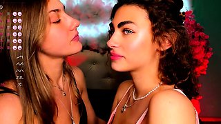 Blonde and brunette lesbian babes love