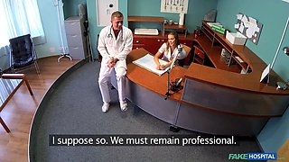 Faux hospital - therapist screws lonely nurse on desk risky creampie quickie