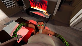 Sexy Red Hot Demon Girl Rides Dick in the Livingroom