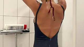 Clothed Shower in Swimsuit - Skinny Asian Wants You to Watch Her Petite Body in Soap Shower