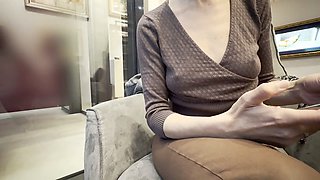Enjoying coffee with my wife as she shows off her bare tits and pierced nipples in public