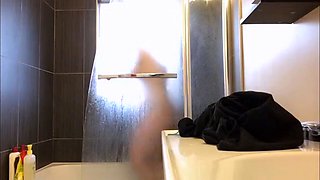 Peeking at my curvy tattoo stepmom showering