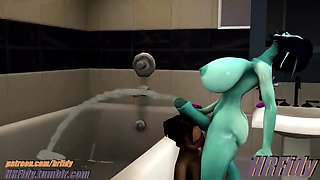 Two 3d cartoon cuties are ready for their bath