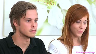 Female agent - hot tattooed redhead sucks and pounds bf in audition