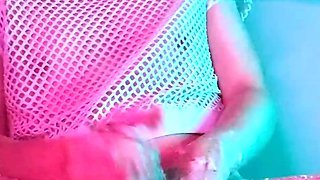 Brunette Tranny jerking in hard dick in solo Webcam