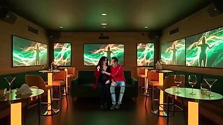 Hot Latina Wife Cheats in VIP Room - Cuckold Husband Films Handjob & Cumshot on Big Natural Tits