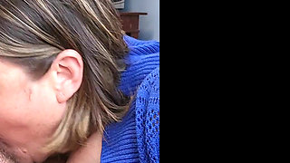 She rides a dildo then sticks his cock in her mouth until he cums