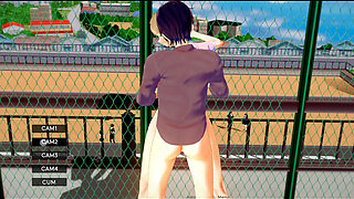 He fucks this girlfriend on the roof of the college