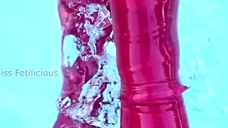 Outdoor solo masturbation scene with curly blonde