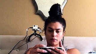 Short haired chick with big tits jerks her pussy online