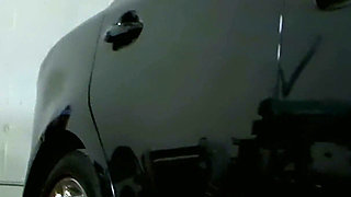 Ass Licking in the Car Garage - Blonde Mechanic Bends the Redhead Over the Hood