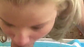 Hot 19 year old blonde Bianka Lovely POV blowjob facial by pool