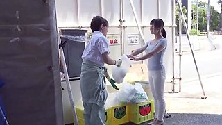 Hot asian slut gives hardcore blowjob to white stud