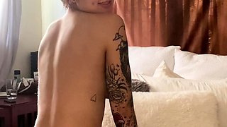 Amateur young brunette enjoys dildo on solo masturbation