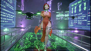 Cyber Catwalk - Nova in See-Through Red Lingerie & Futuristic Tease"