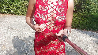 lace dress flashing tits and pussy in public